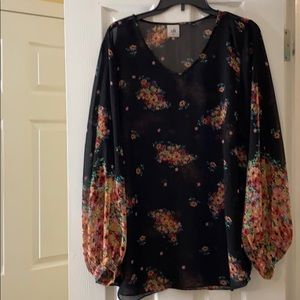 Sheer floral print long sleeve Cabi blouse